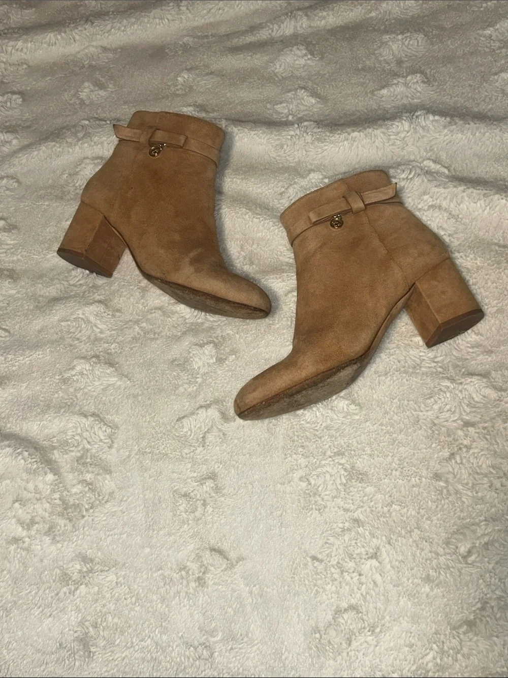 Kate Spade Tan Suede Block Heel Ankle Booties